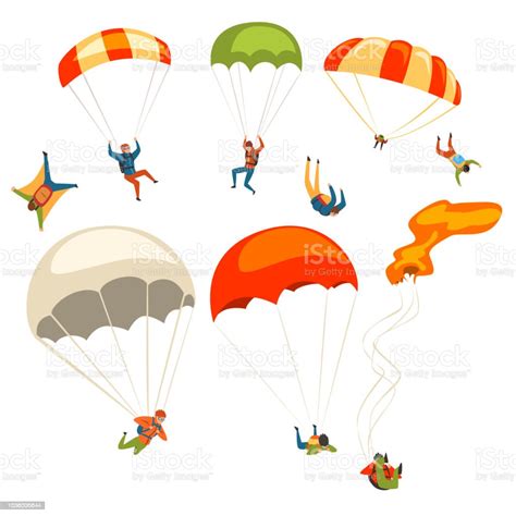 Ilustración De Paracaidistas Vuelan Con Sistema De Paracaídas Deportes