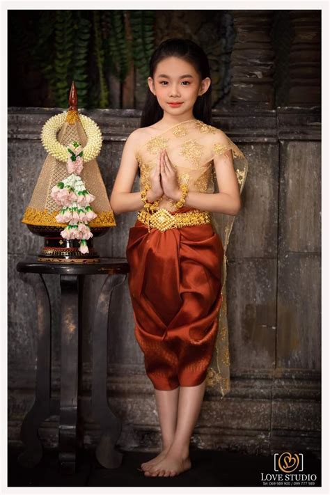 Cambodian cute girl wearing Cambodia traditional costume ในป
