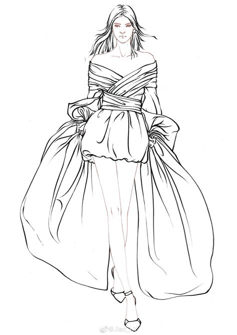 A Drawing Of A Woman In A Dress With Long Sleeves And An Over Sized Skirt