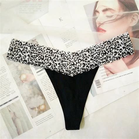 Women Sexy Lace Seamless Thong Briefs Panties Stitching Leopard Print Lingerie Underwear Women G