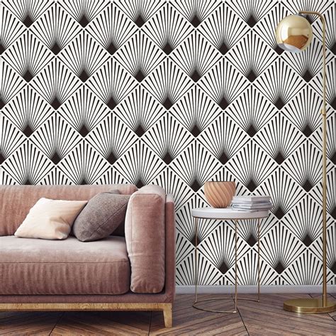 Art Deco Wallpaper Peel And Stick Geometric Removable Etsy