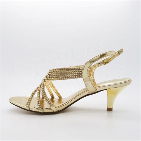 Find the perfect wedding dress for your big day. Womens Diamante Prom Sandals Ladies Low Kitten Heel ...
