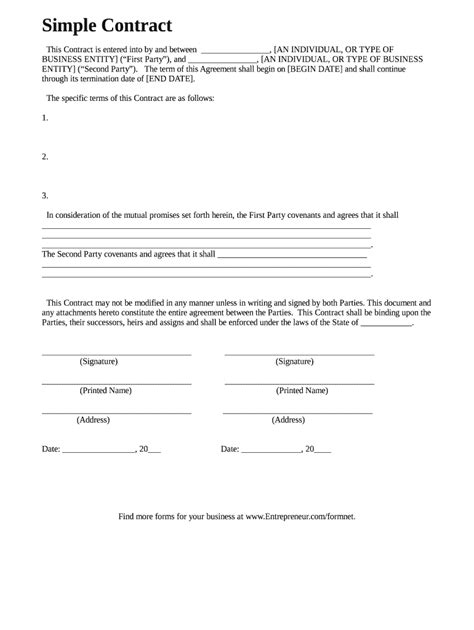 Simple Contract Template Fill Online Printable Fillable Blank