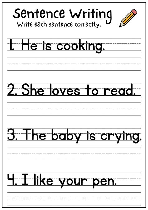Free Kindergarten Writing Sentences Worksheets Active Little Kids