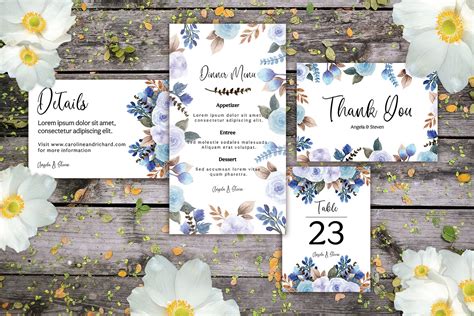 Beautiful Blue Flower Wedding Invitation Set