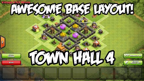 Clash Of Clans Awesome Town Hall 4 Defense Base Build Layout Youtube
