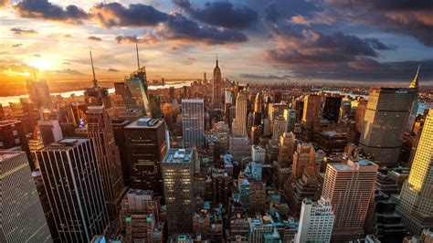 1920x1080 1920x1080 New York City Sunset City Aerial View Wallpaper