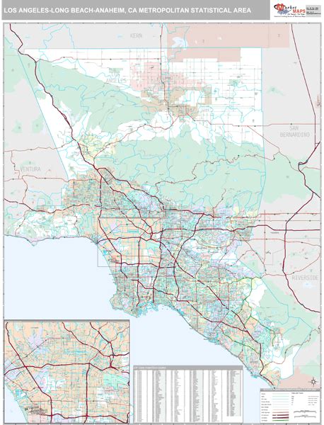 Los Angeles Long Beach Anaheim Metro Area Ca Zip Code Map Premium