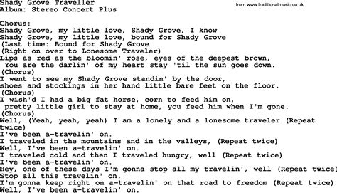 Kingston Trio Song Shady Grove Traveller Lyrics