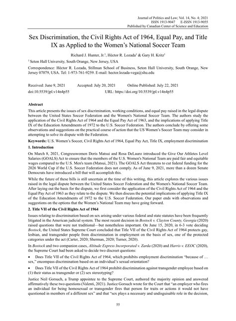 Pdf Sex Discrimination The Civil Rights Act Of 1964 Equal Pay And