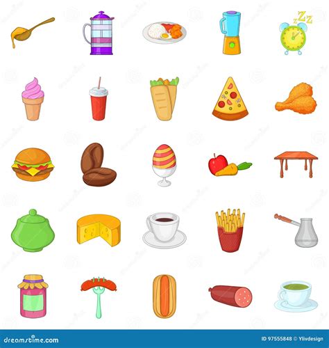 Meal Icons Set Cartoon Style Stock Vector Illustration Of Brunch