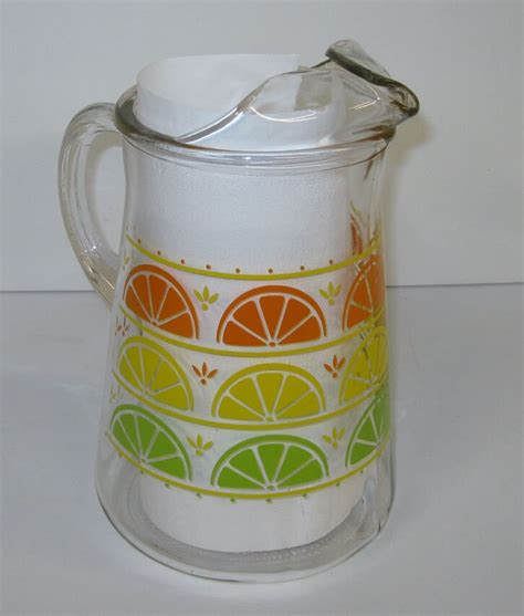 Vintage Libbey Glass Juice Pitcher Carafe Orange Lemon Lime Etsy