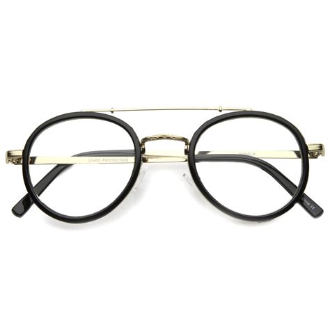 Retro Hipster Indie Dapper Round Clear Lens Aviator Glasses Clear