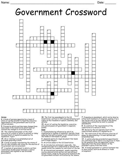 Us Constitution Crossword Puzzle Wordmint