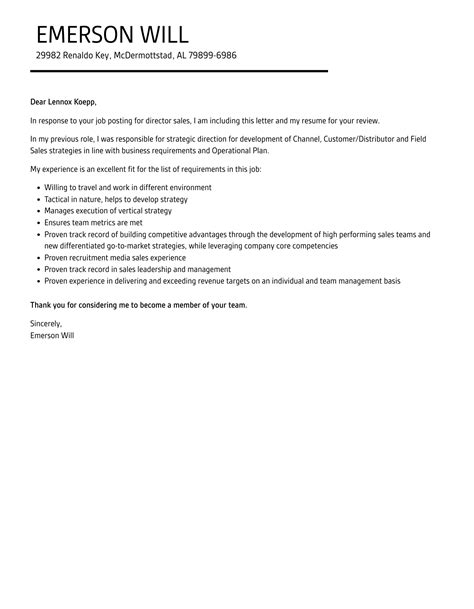 Director Sales Cover Letter Velvet Jobs