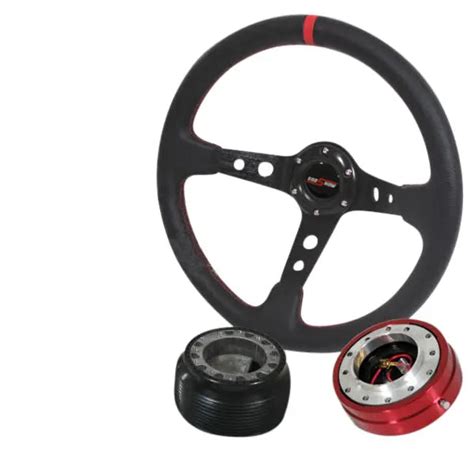 350mm Detachable Steering Wheel Kit Red Quick Release Hub Adapter