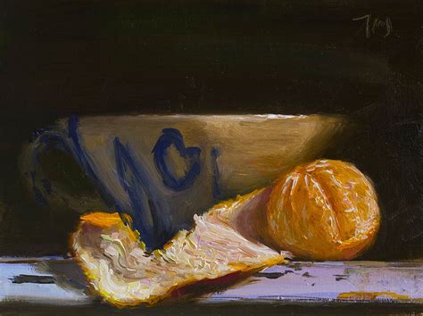 Daily Paintings Peeled Clementine And Cup Postcard From Provence