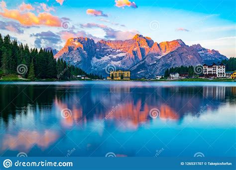 View Of Lake Misurina At Cortina D Ampezzo In The Morning