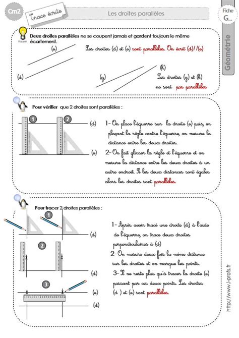 Cm2 Leçon Les Droites Paralleles Géométrie Cm2 Géométrie Ce1 Cm2