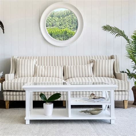 Hamptons Natural Striped Three Seater Couch Coastal Style Nz