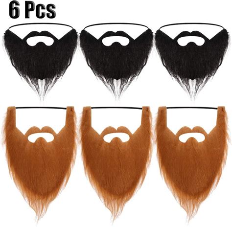 Daricowathx 6 Pieces Fake Beard Black Brown Funny Simulation Mustache Halloween Themed Party