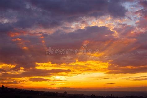 The Sky In Storm Clouds At Sunset Bright Fairy Tale Sunset Stock Image