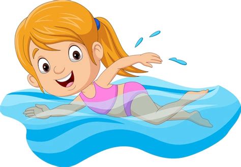 Premium Vector Cartoon Little Girl Swimmer In The Swimming Pool