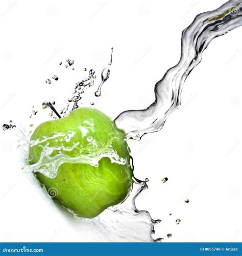 Fresh Water Splash On Green Apple Stock Photo Image Of Food Drink