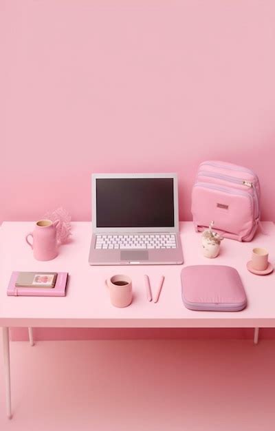 Premium Ai Image There Is A Laptop Computer Sitting On A Pink Desk