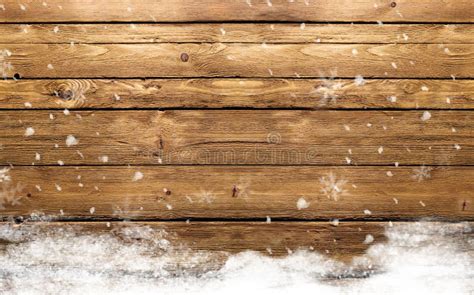 Winter Wooden Background With Snow Stock Photo Image Of Effect