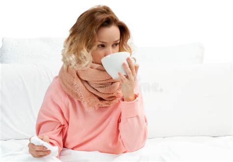 Woman Having A Cold Flu Sore Throat And Coughing Stock Image Image