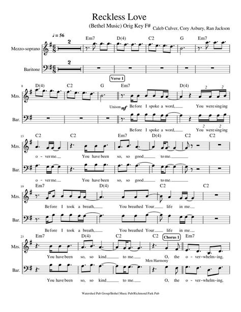 Print And Download In Pdf Or Midi Reckless Love Unison And 2 Part Arrangement For Contemporary