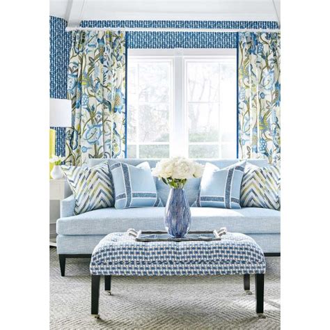 Windsor Linen Fabric In Blue And Yellow By Thibaut