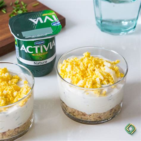 Des verrines faciles et rapides des miettes de thon une sauce Activia