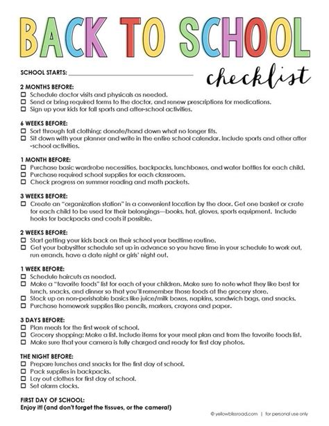 Free Printable Back To School Checklist School Checklist School
