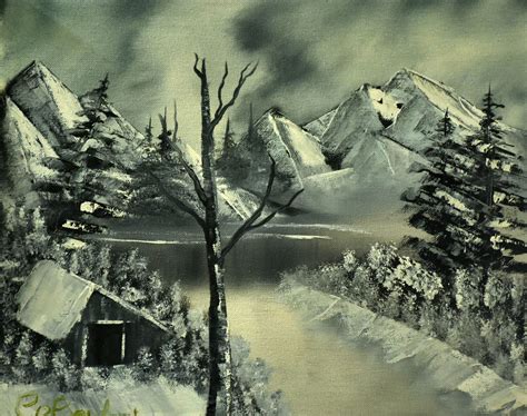 Buy Black And White Snow Mountain Handmade Painting By Goutami Mishra