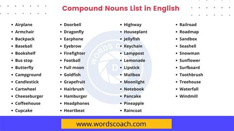 50 Compound Nouns List In English Word Coach