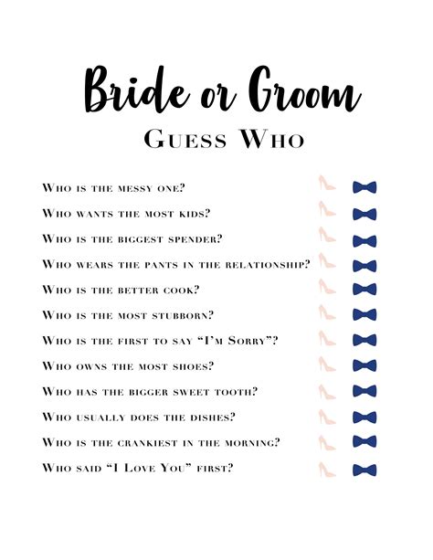 Bachelorette Games Bridal Shower Know The Bride Bride And Groom