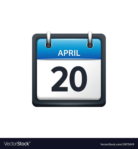 April 20 Calendar Icon Flat Royalty Free Vector Image