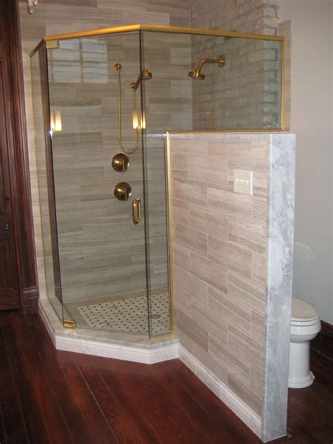 The 0.25″ thick panels are durable and feel like a stone to the touch, unlike acrylic shower walls that feel like plastic. Master Bath Vanity, shower threshold, and kneewall cap ...