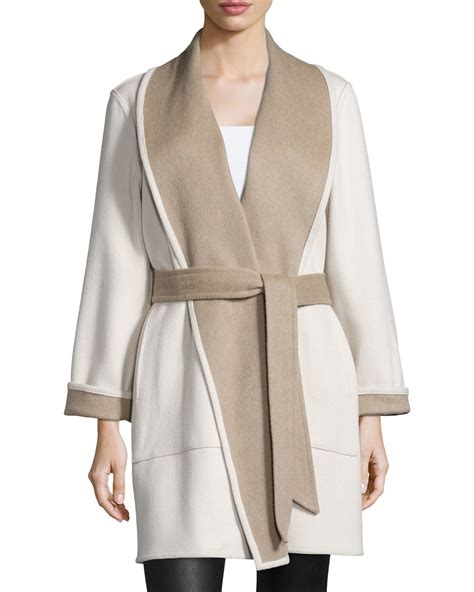 Sofia Cashmere Reversible Double Face Wrap Coat In Gray Lyst