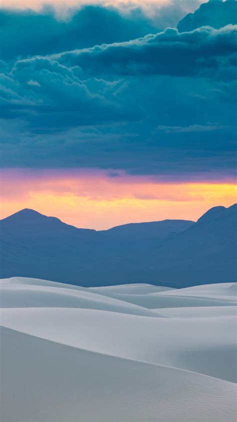 White Sands Wallpaper 4k Mountain Range Cloudy Sky Sunset Orange