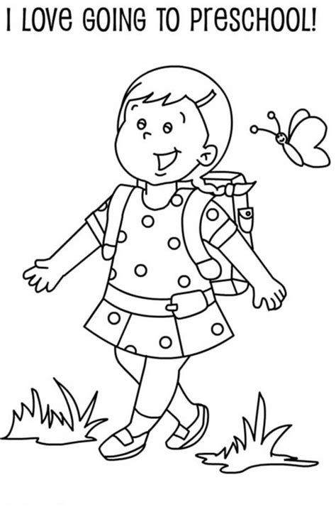A Preschool Girl Student On Her First Day Of School Coloring Page