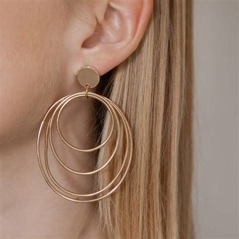 Gold Coloured Large Multi Hoop Drop Earrings By Brand X