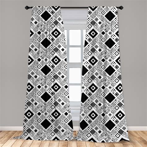 Black And White Curtains 2 Panels Set Geometrical Diagonal Pattern
