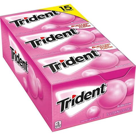 Trident Bubblegum Sugar Free Gum 14 Sticks 15 Pack 210 Sticks