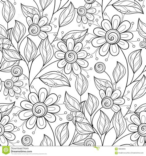 Vector Seamless Monochrome Floral Pattern Stock Vector Image 68628655