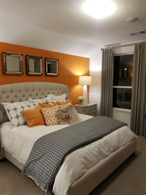 Pin on kyla bedroom ideas. Orange and gray bedroom | Grey bedroom decor, Orange ...