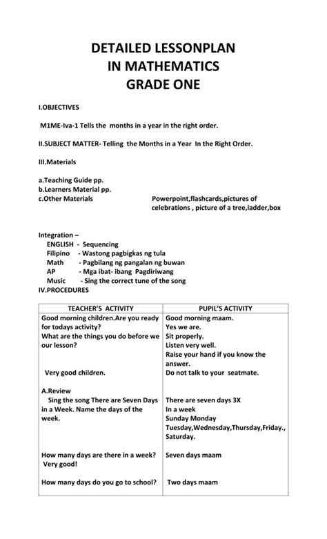 Detailed Lessonplan In Math