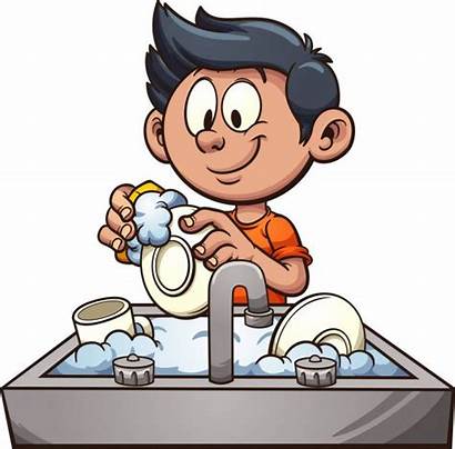 Dishes Washing Clip Boy Vector Clipart Illustration